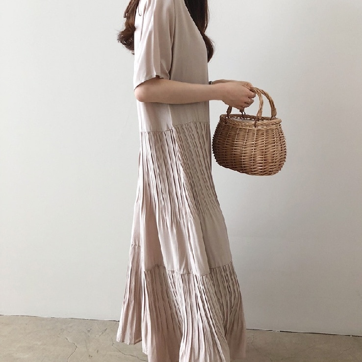 3color ワンピース ロングワンピース ロング ロング丈 マキシ マキシ丈 アンクル丈 ラウンド