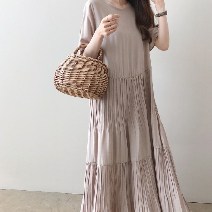 3color ワンピース ロングワンピース ロング ロング丈 マキシ マキシ丈 アンクル丈 ラウンド