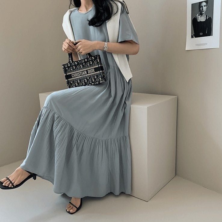 3color ワンピース ロングワンピース ロング ロング丈 マキシ マキシ丈 アンクル丈 ラウンド