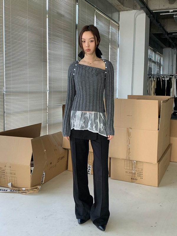 와이드 골지 사이드 버튼 긴팔 티 와이드 골지 사이드 버튼 긴팔 티