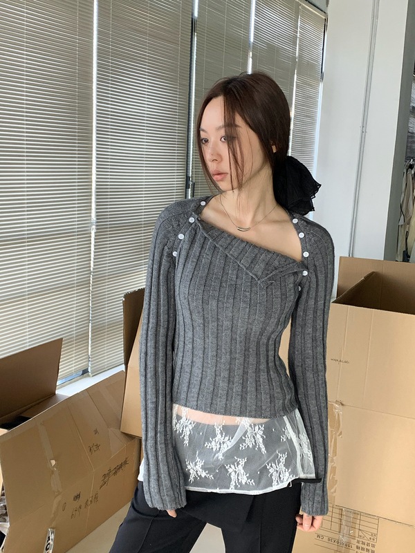 와이드 골지 사이드 버튼 긴팔 티 와이드 골지 사이드 버튼 긴팔 티