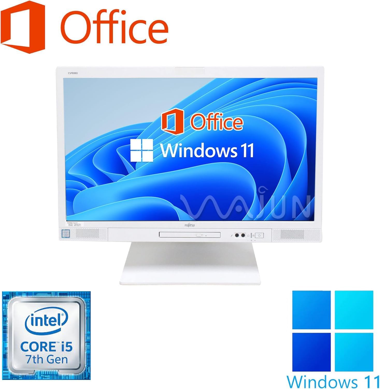 一体型PC K557/23.8型フルHD/Win 11 Pro/MS Office H&B 2019/Core i5-7500T/DVD/Bluetooth/WIFI/8GB/256GB