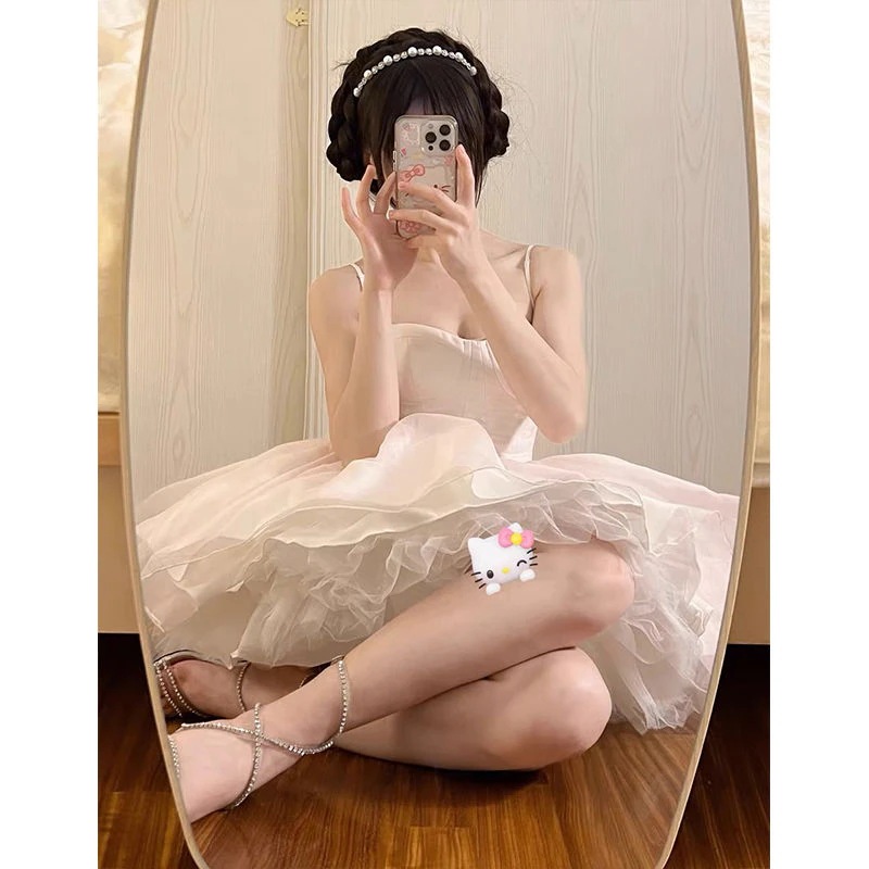 サマーピンクドレスプリンセス風トレーリングドレスホットイブニングドレスチュチュスカートガールスカート