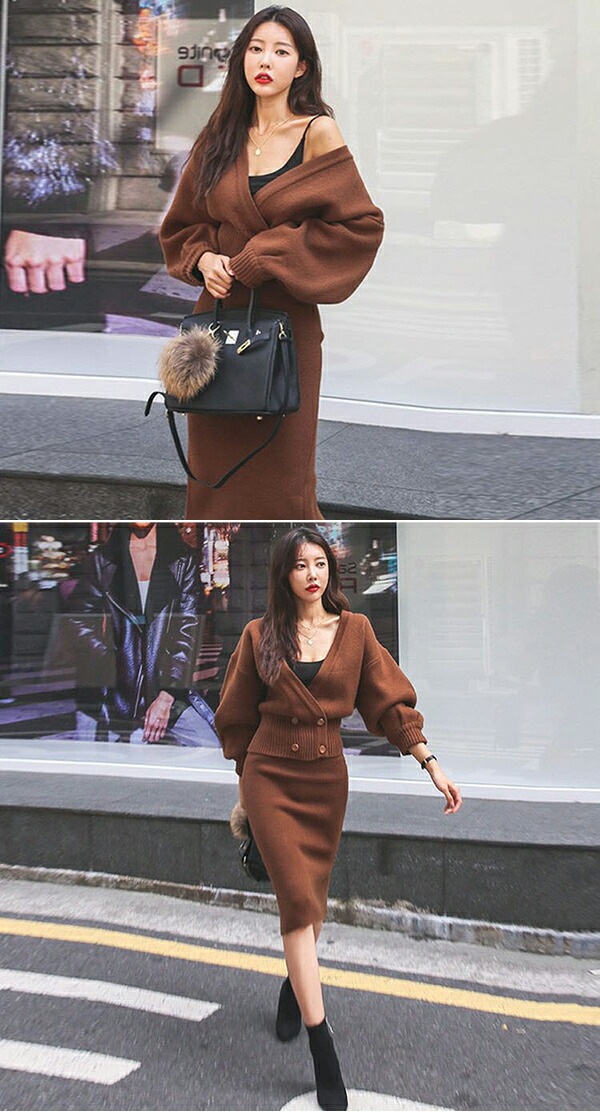 ニット セットアップ レディース スカートセット 秋 冬 ニットセーター 前開き タイトスカート スリット入り ニット カーディガン ドルマンスリーブ レトロ エレガント セクシー ニット 上下セット