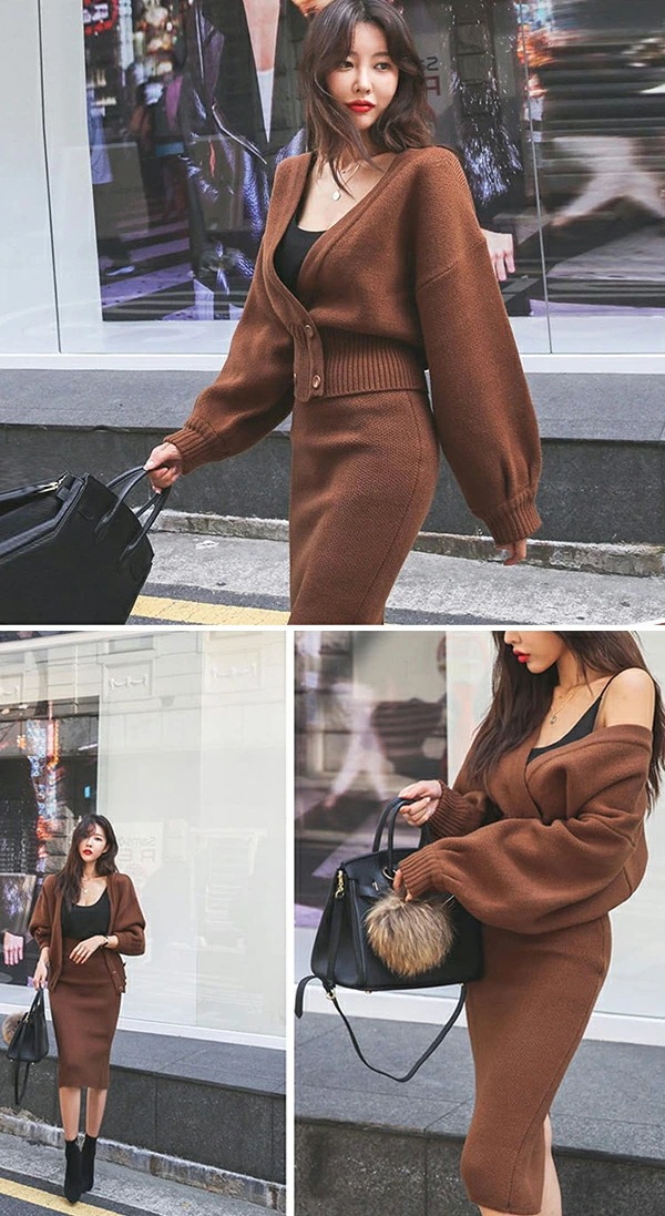 ニット セットアップ レディース スカートセット 秋 冬 ニットセーター 前開き タイトスカート スリット入り ニット カーディガン ドルマンスリーブ レトロ エレガント セクシー ニット 上下セット
