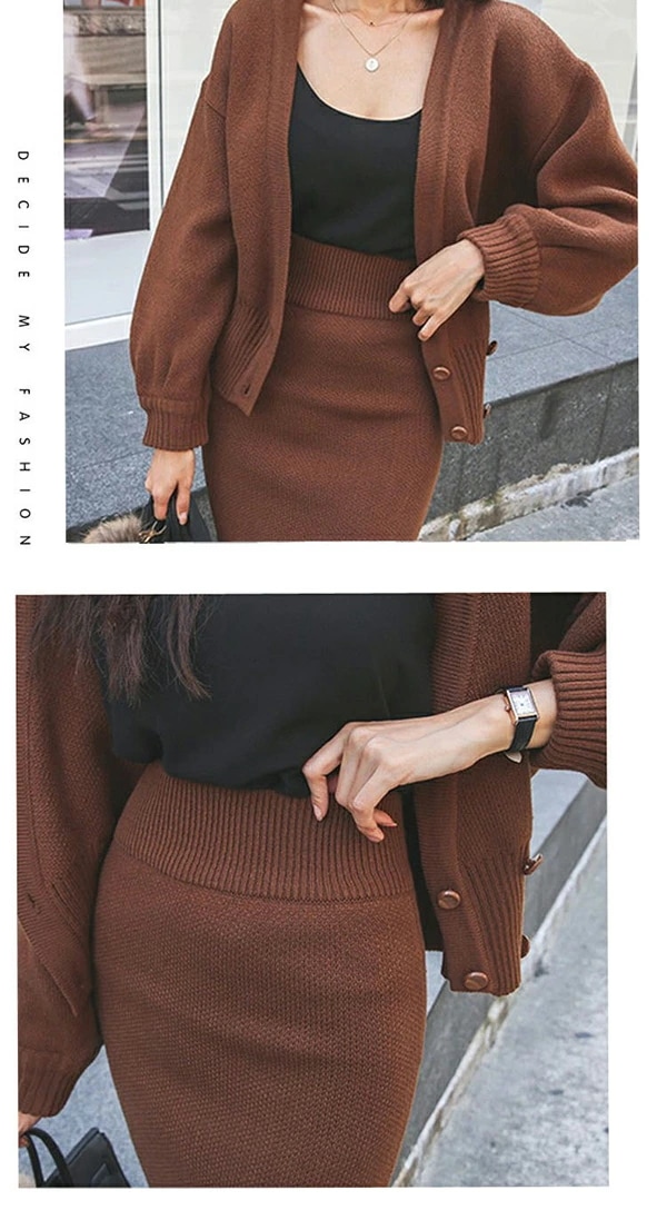 ニット セットアップ レディース スカートセット 秋 冬 ニットセーター 前開き タイトスカート スリット入り ニット カーディガン ドルマンスリーブ レトロ エレガント セクシー ニット 上下セット