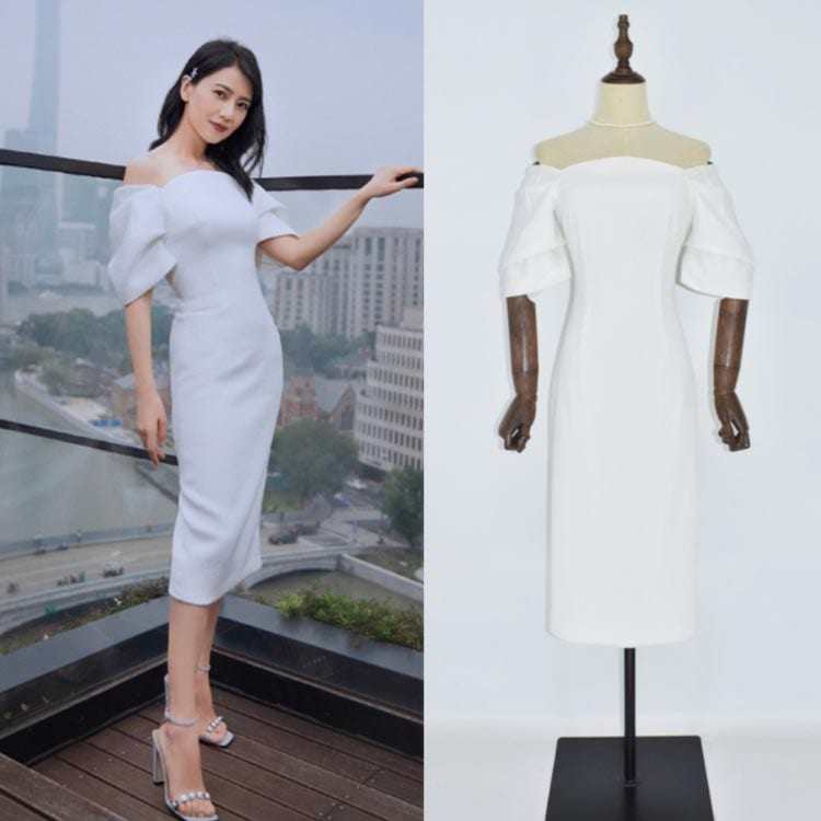 S～Lサイズ】ミモレ オフショルダーウェディングドレス ドレス