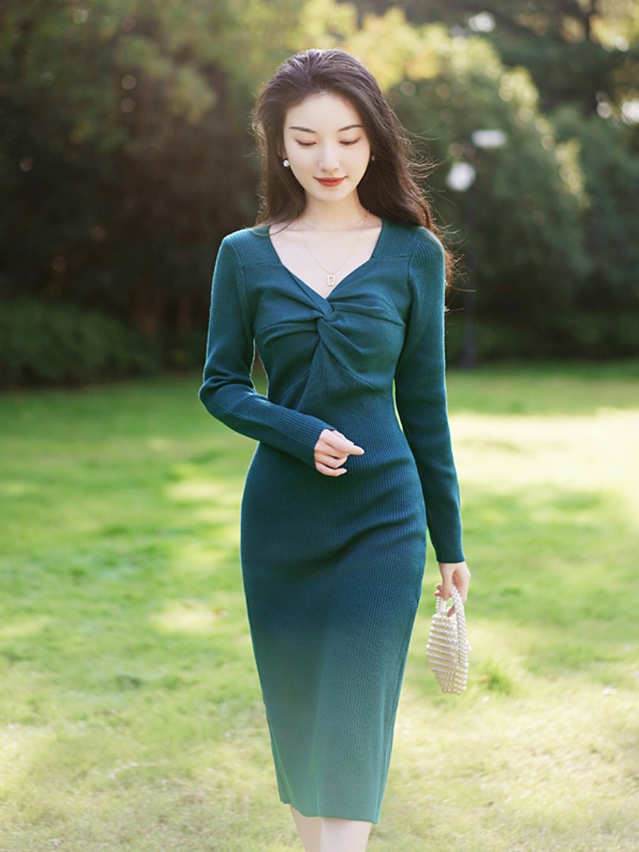 優しいフレンチvネックニット女性用2024年初秋新作スリムフィットインナースカートボトムロングスカート 優しいフレンチvネックニット女性用2024年初秋新作スリムフィットインナースカートボトムロングスカート