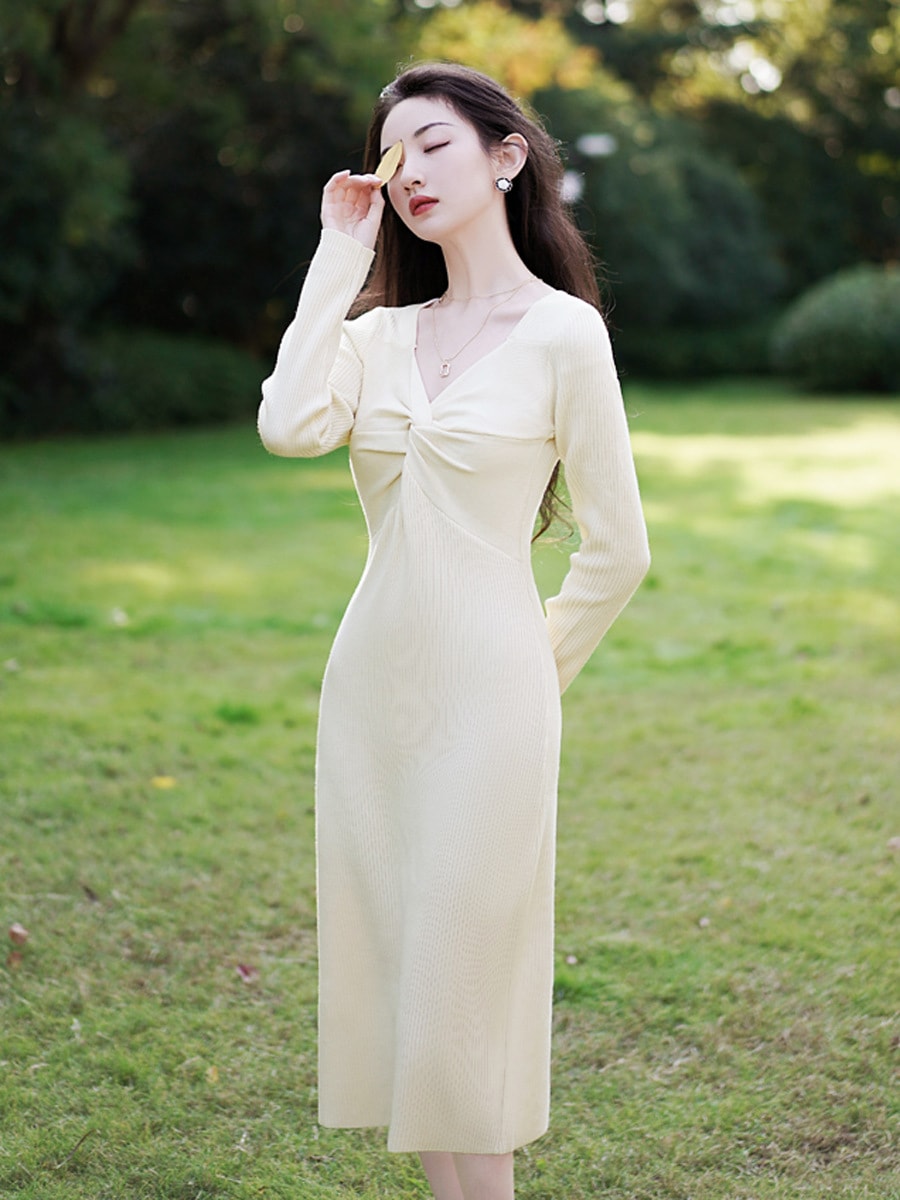 優しいフレンチvネックニット女性用2024年初秋新作スリムフィットインナースカートボトムロングスカート 優しいフレンチvネックニット女性用2024年初秋新作スリムフィットインナースカートボトムロングスカート