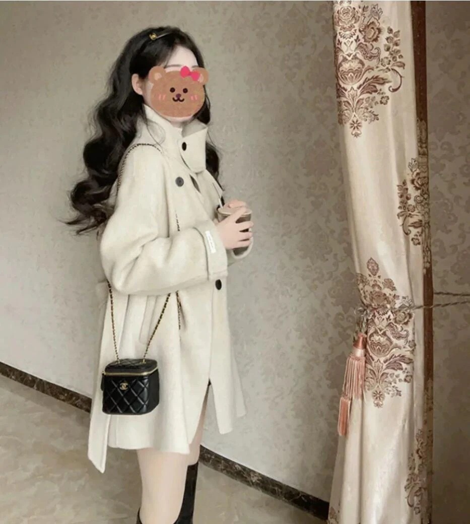 ウールタッチ ベルト付き ハイネック コート スタンドネック 韓国ガーリー カジュアル きれいめ オフィス OL 学生 通学 通勤 きちんと感のある上品アウター ウールタッチ ベルト付き ハイネック コート スタンドネック 韓国ガーリー カジュアル きれいめ オフィス OL 学生 通学 通勤 きちんと感のある上品アウター