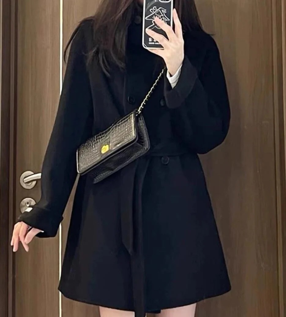 ウールタッチ ベルト付き ハイネック コート スタンドネック 韓国ガーリー カジュアル きれいめ オフィス OL 学生 通学 通勤 きちんと感のある上品アウター ウールタッチ ベルト付き ハイネック コート スタンドネック 韓国ガーリー カジュアル きれいめ オフィス OL 学生 通学 通勤 きちんと感のある上品アウター