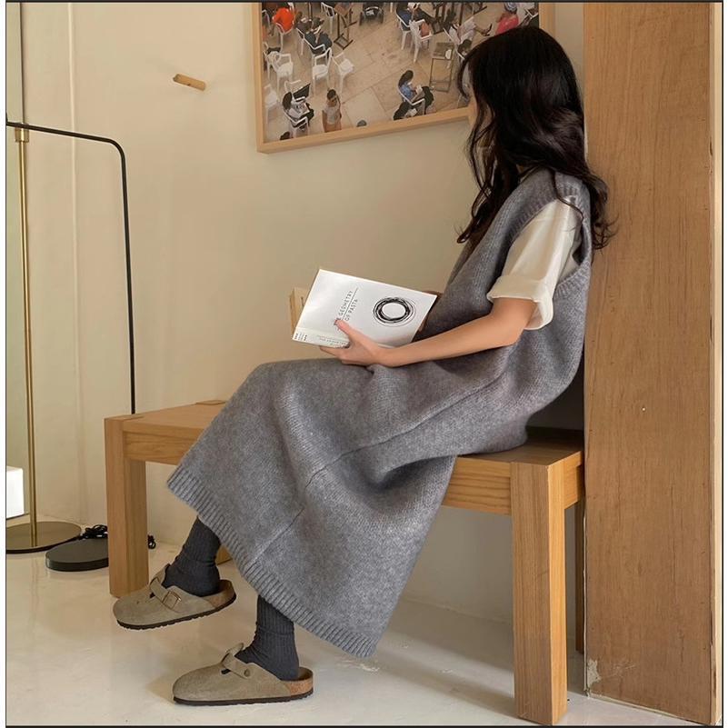 出荷が早い-ニット ロングベスト レディース ワンピース マキシ丈 ノースリーブワンピ ゆるっと大人のリラックスムード漂う 白いTシャツ別売り アイテム