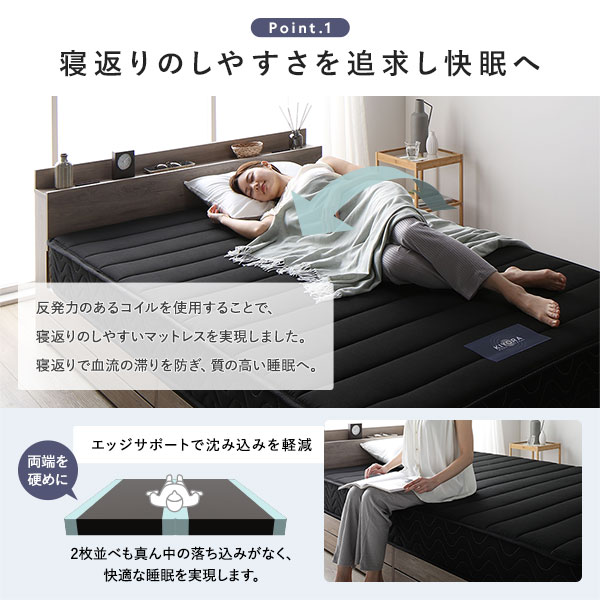 ステージベッド ステージタイプ クイーン 国産ポケットコイルマットレス付き ナチュラル [ベッドフレーム：クイーン/国産ポケットコイルマットレス：クイーン] コンセント付き 組立品