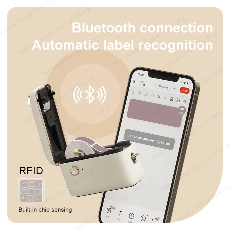 Niimbot-ミニサーマルプリンターh1s,粘着ラベルメーカー用の連続ラベル印刷機付き