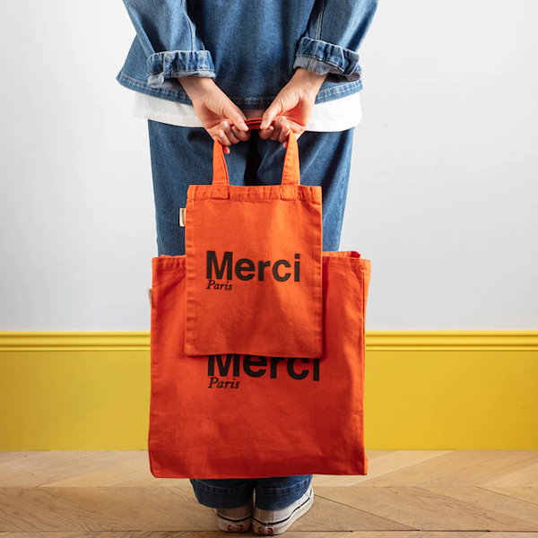 【パリ購入】正規品Merci Paris オレンジ トートバッグ大 merci トートバッグ 大 オレンジ - メルカリ