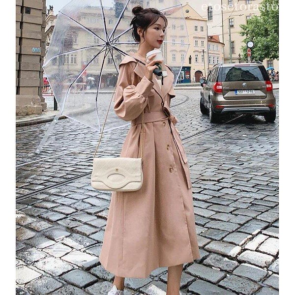 レディース　高級感満載！ トレンチコート　ロングコート　全綿100％　　欧米風～高級品質 HT111 Qoo10] 新品 大人気 スプリングコート レディー