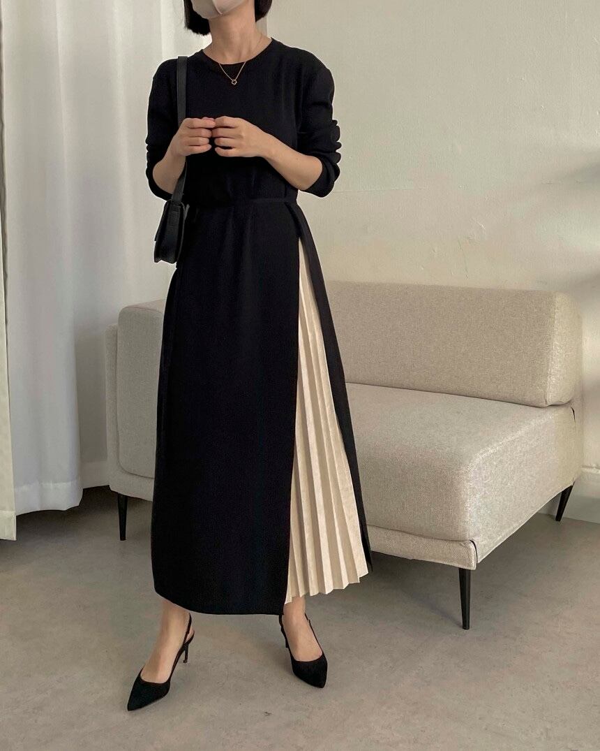 ワンピース ロングワンピース ラウンドネック 長袖 ニット