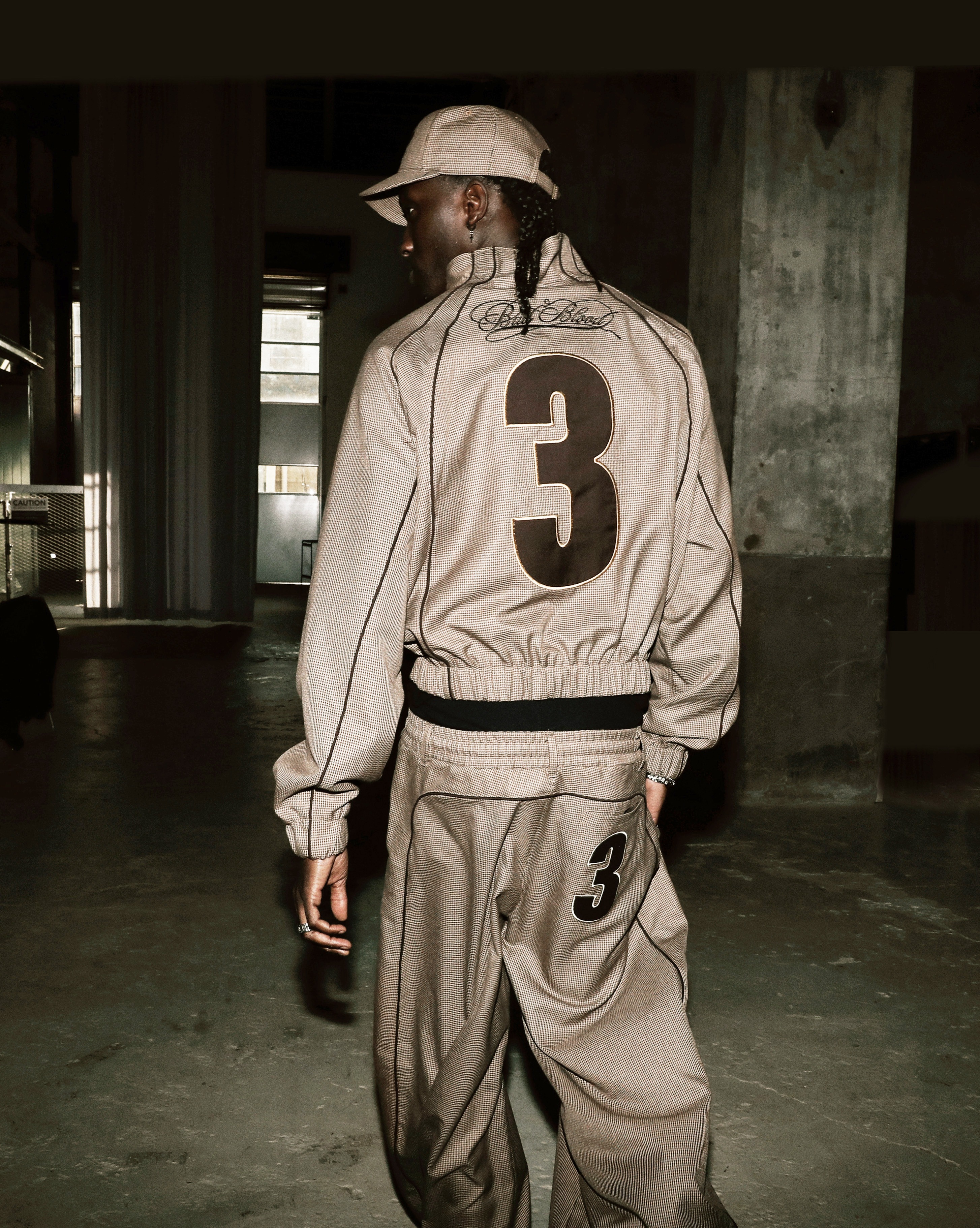 【BADBLOOD】 ROYAL CLASSIC HOUNDS-TOOTH TRACK ZIP-UP : BROWN