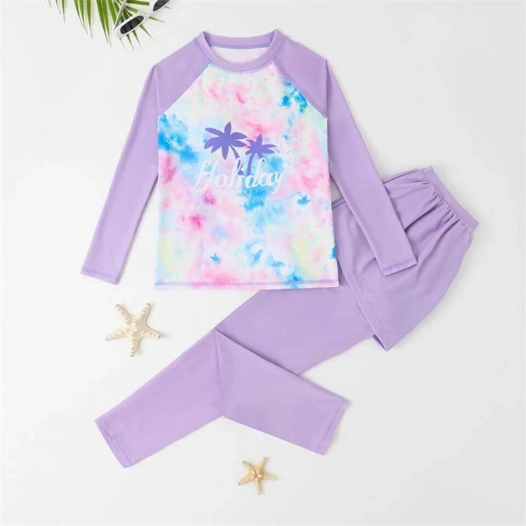 女の子 長袖 水着 セパレート ラッシュガード みずぎ 2点セット 水遊び 女子 水着 長袖 水着 キッズ 子供 水着 女児 ジュニア スイムウェア ガールズ 紫外線対策 速乾 水着 100cm 1