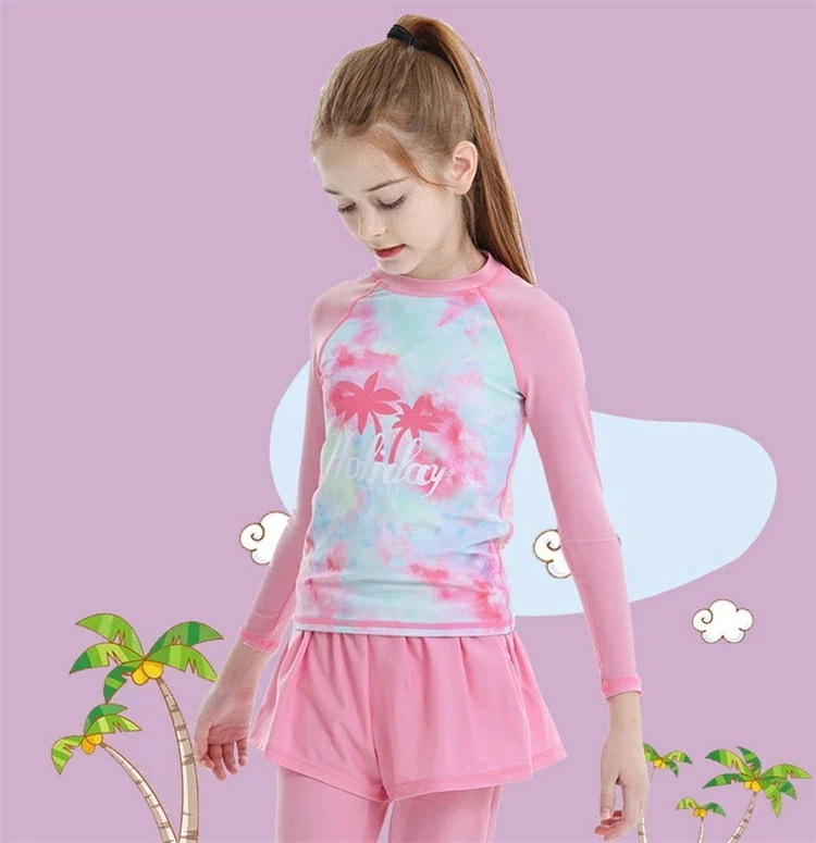 女の子 長袖 水着 セパレート ラッシュガード みずぎ 2点セット 水遊び 女子 水着 長袖 水着 キッズ 子供 水着 女児 ジュニア スイムウェア ガールズ 紫外線対策 速乾 水着 100cm 1