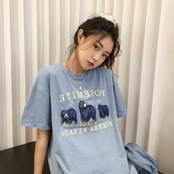 Qoo10] 2023夏韓国版半袖Tシャツ女子中長期タ