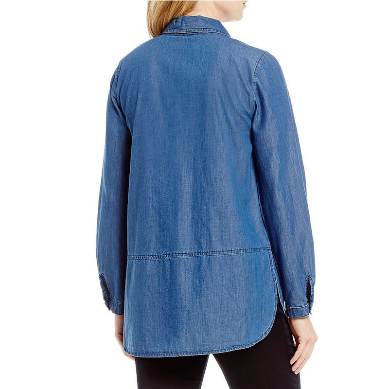 イントロ レディース トップス ブラウス・シャツ【Intro Petite Roll-Tab Sleeve Denim Floral Embroidered Button Front Shirt】Me イントロ レディース トップス ブラウス・シャツ【Intro Petite Roll-Tab Sleeve Denim Floral Embroidered Button Front Shirt】Me