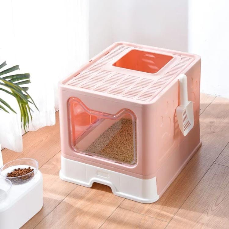 猫トイレ本体 折りたたみ可能 引き出し式 ペットトイレ ハウス 大きめ キャット スコップ付き ネコ