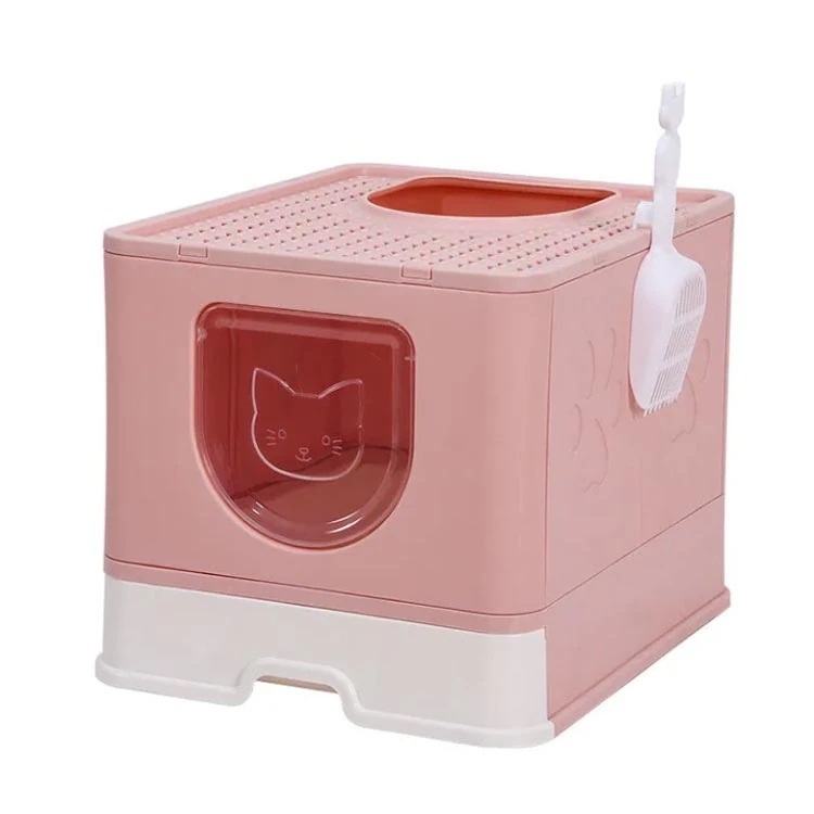 猫トイレ本体 折りたたみ可能 引き出し式 ペットトイレ ハウス 大きめ キャット スコップ付き ネコ