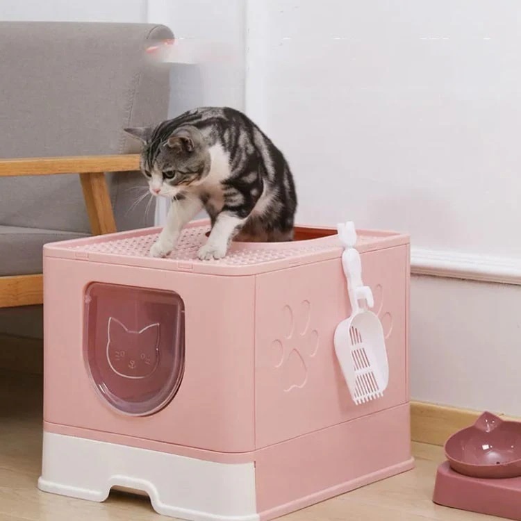 猫トイレ本体 折りたたみ可能 引き出し式 ペットトイレ ハウス 大きめ キャット スコップ付き ネコ