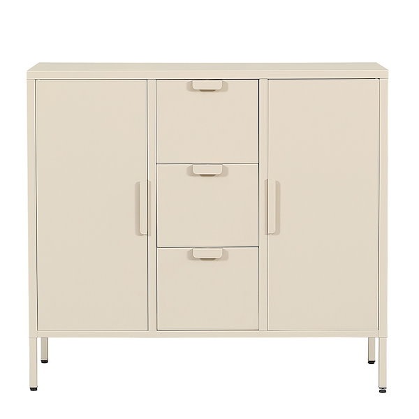 超人気！キャビネット スチール サイドボード メタル　韓国インテリア　BEIGE Qoo10] キャビネット スチール サイドボード メ