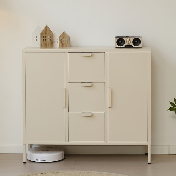 Qoo10] キャビネット スチール サイドボード メ