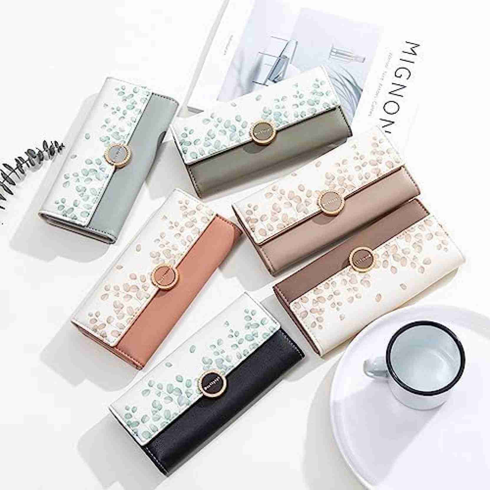 【20%OFFクーポン】花柄 長財布 レディース 大人 財布 英字柄 ツートンカラー 三つ折り ボタン ファスナー コインケース 大容量 多機能 カード入れ ウォレット 美しく マチ付き 誕生日 プレ