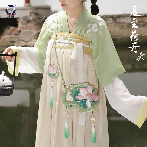 新品 蓮子/睡蓮 刺繍 ハンド&ショルダーバッグ：シノワズリ・和装・漢服・旗袍に Qoo10] 漢服バッグ古レトロ刺繍蓮の花アクセサリー
