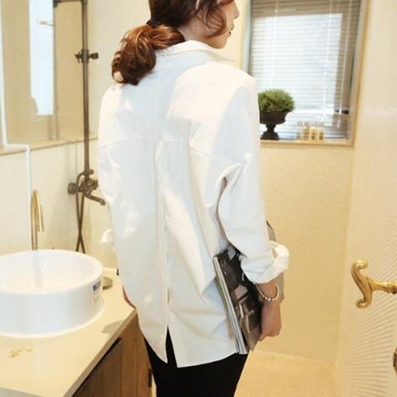 2453.無地シンプル長袖ブラウス(ホワイト)2019 春夏 カジュアル オフィスカジュアル 普段使い 着回し 2453.無地シンプル長袖ブラウス(ホワイト)2019 春夏 カジュアル オフィスカジュアル 普段使い 着回し