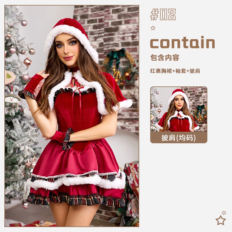 2025クリスマスロリータ欧米国境を越えたセクシーな胸元ラップ新年ローブケープ雪だるまドレス 2025クリスマスロリータ欧米国境を越えたセクシーな胸元ラップ新年ローブケープ雪だるまドレス