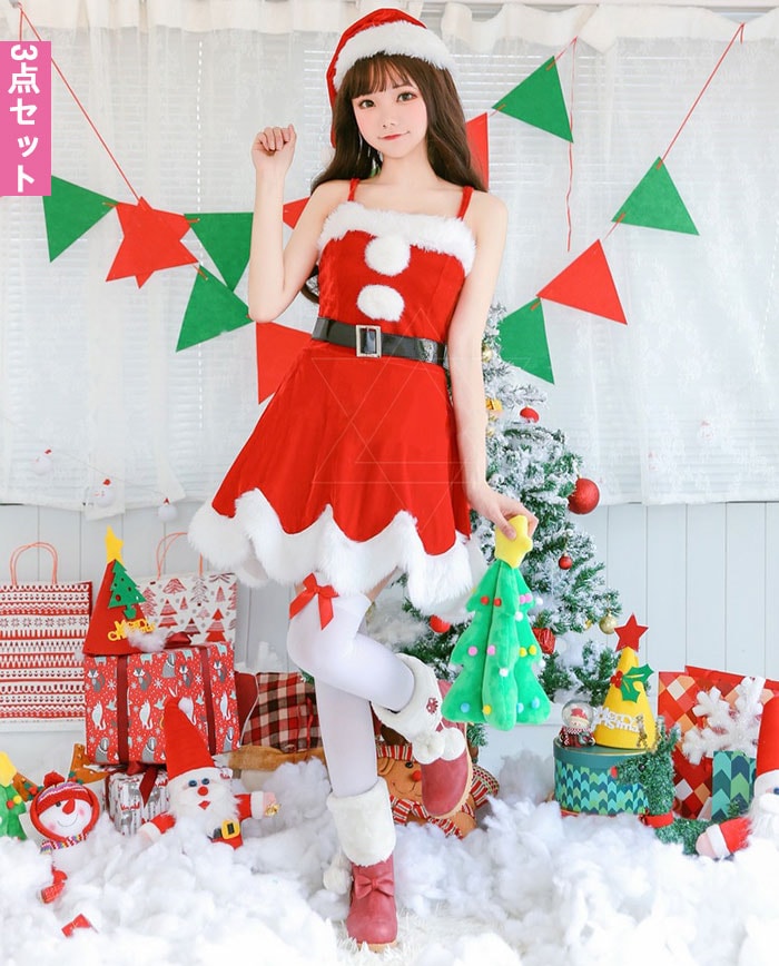 【 2025】サンタスーツ 5点セット ワンピース 女性 レディース サンタクロース 衣装 サンタ コスプレ サンタコス コスチューム クリスマス 豪華 大人 サンタ サンタクロース コスプレ クリス