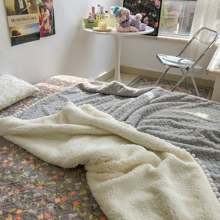 韓国新作暖かい柔らかい快適毛布厚みのあるプラスフリース秋冬フリースブランケットカバーブランケット