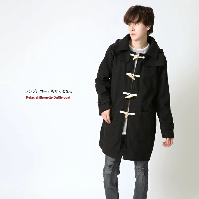ダッフルコート メンズ アウター フーデットコート ハーフコート メンズコート ブラック ネイビー 膝丈ロング