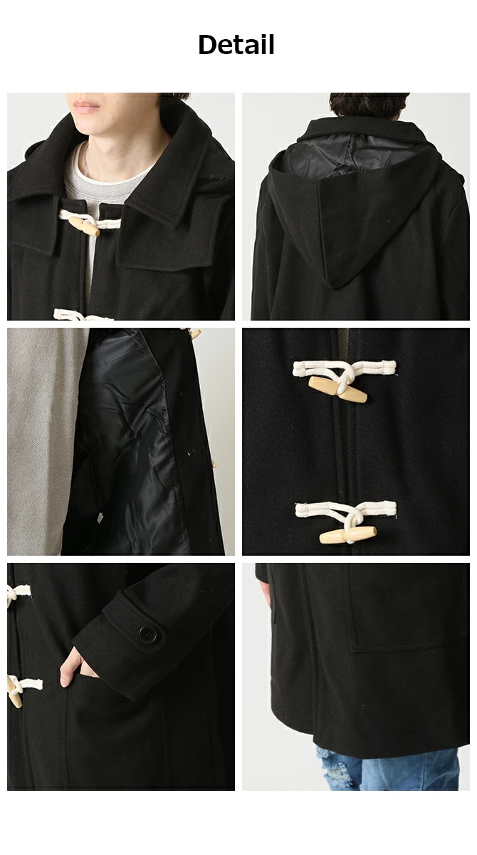 ダッフルコート メンズ アウター フーデットコート ハーフコート メンズコート ブラック ネイビー 膝丈ロング