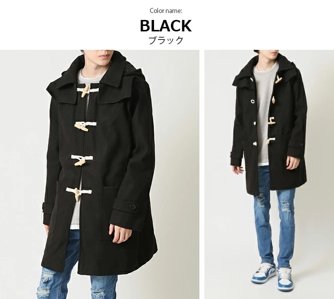 ダッフルコート メンズ アウター フーデットコート ハーフコート メンズコート ブラック ネイビー 膝丈ロング