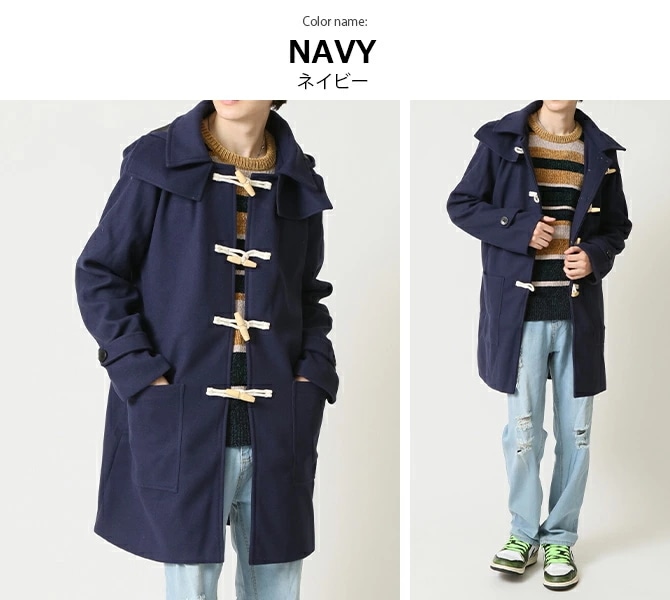 ダッフルコート メンズ アウター フーデットコート ハーフコート メンズコート ブラック ネイビー 膝丈ロング