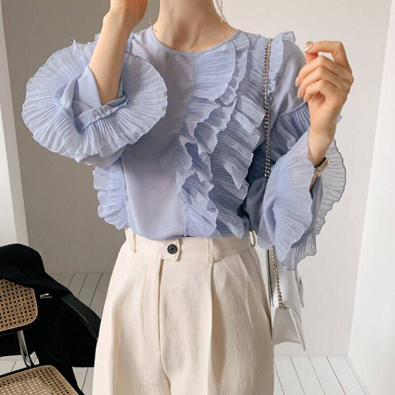 2color レディース トップス フリル 長袖 シフォン ホワイト ブルー エレガント 春 秋 ニュアンスカラー 大人可愛い きれいめ 上品 クラシック レトロ ガーリー カジュアル 大人女子 モー 2color レディース トップス フリル 長袖 シフォン ホワイト ブルー エレガント 春 秋 ニュアンスカラー 大人可愛い きれいめ 上品 クラシック レトロ ガーリー カジュアル 大人女子 モー