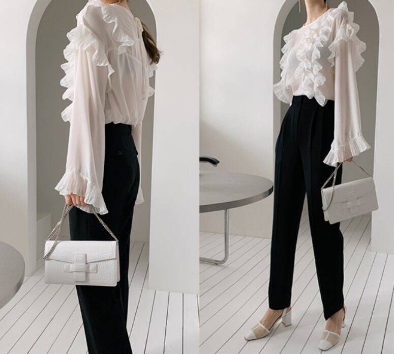 2color レディース トップス フリル 長袖 シフォン ホワイト ブルー エレガント 春 秋 ニュアンスカラー 大人可愛い きれいめ 上品 クラシック レトロ ガーリー カジュアル 大人女子 モー 2color レディース トップス フリル 長袖 シフォン ホワイト ブルー エレガント 春 秋 ニュアンスカラー 大人可愛い きれいめ 上品 クラシック レトロ ガーリー カジュアル 大人女子 モー