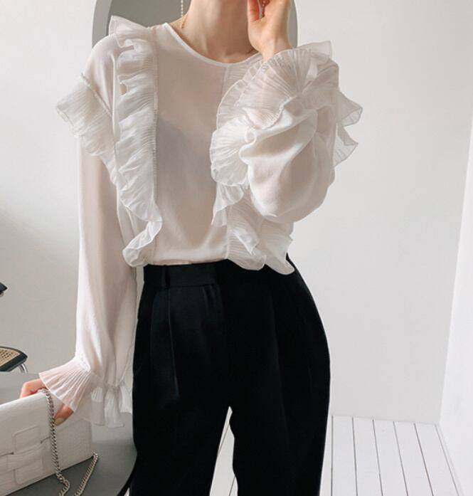 2color レディース トップス フリル 長袖 シフォン ホワイト ブルー エレガント 春 秋 ニュアンスカラー 大人可愛い きれいめ 上品 クラシック レトロ ガーリー カジュアル 大人女子 モー 2color レディース トップス フリル 長袖 シフォン ホワイト ブルー エレガント 春 秋 ニュアンスカラー 大人可愛い きれいめ 上品 クラシック レトロ ガーリー カジュアル 大人女子 モー