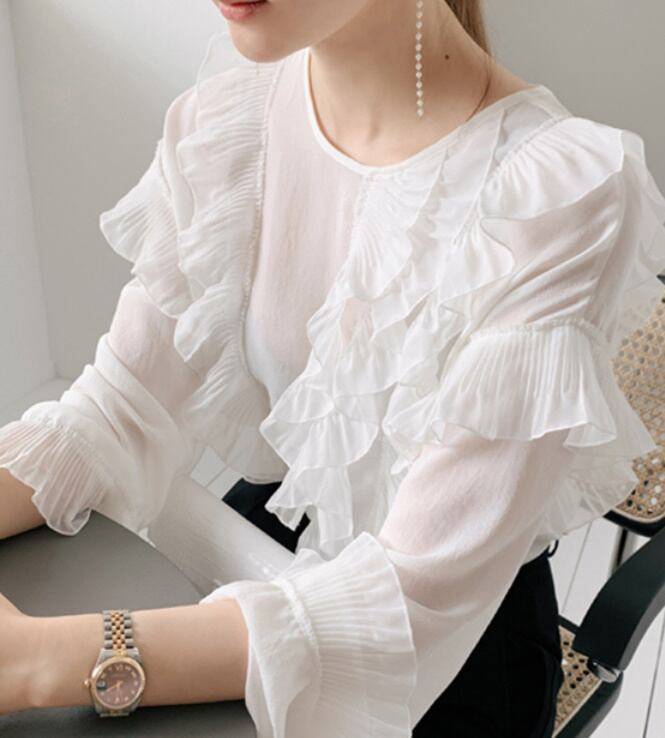 2color レディース トップス フリル 長袖 シフォン ホワイト ブルー エレガント 春 秋 ニュアンスカラー 大人可愛い きれいめ 上品 クラシック レトロ ガーリー カジュアル 大人女子 モー 2color レディース トップス フリル 長袖 シフォン ホワイト ブルー エレガント 春 秋 ニュアンスカラー 大人可愛い きれいめ 上品 クラシック レトロ ガーリー カジュアル 大人女子 モー