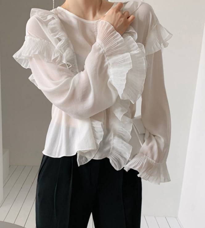 2color レディース トップス フリル 長袖 シフォン ホワイト ブルー エレガント 春 秋 ニュアンスカラー 大人可愛い きれいめ 上品 クラシック レトロ ガーリー カジュアル 大人女子 モー 2color レディース トップス フリル 長袖 シフォン ホワイト ブルー エレガント 春 秋 ニュアンスカラー 大人可愛い きれいめ 上品 クラシック レトロ ガーリー カジュアル 大人女子 モー