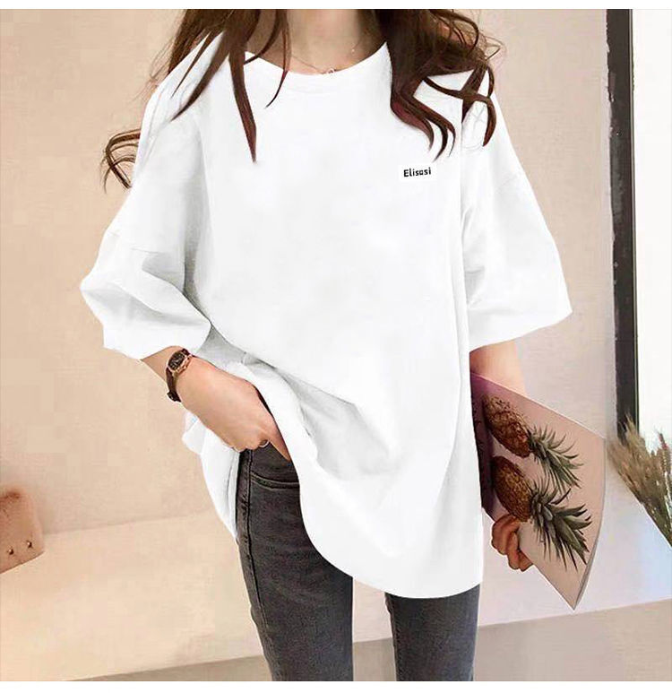 トップス Tシャツ ビッグT 袖あり 5分袖 Uネック ワイド 伸縮性 綿 大人可愛い シンプル カジュアル おしゃれ お洒落 こなれ感 ラフ メンズライク ボーイッシュ 存在感 無地 プリント 春