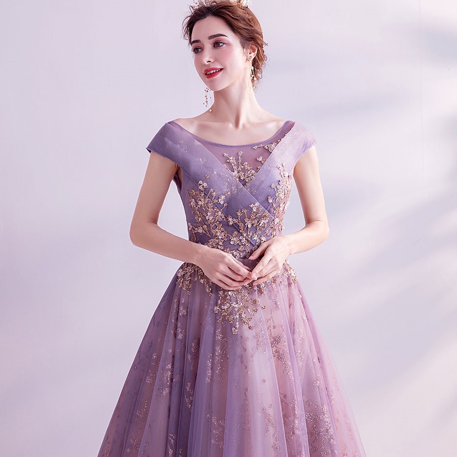 ドレス 衣装 ウエディングドレス 披露宴ドレス カラードレス ロングドレス 半袖 刺繡 ビジュー シースルー バックシャン フレア 切り替えデザイン ステージドレス 発表会 フレア かわいい