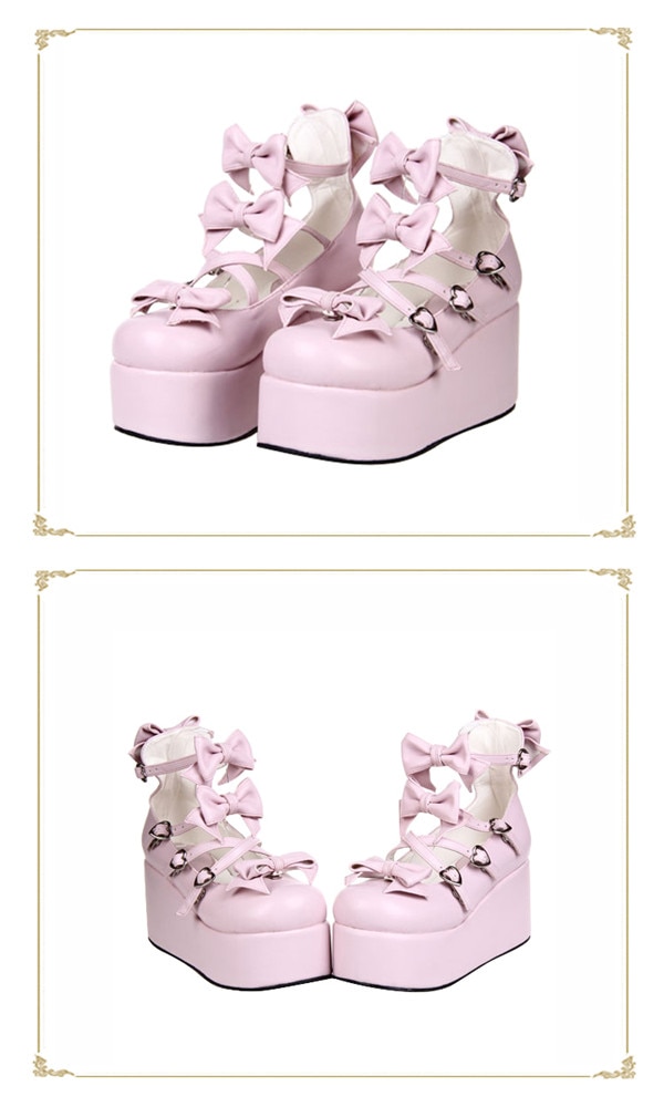 受注生産 大きいサイズ ロリータ靴 厚底 メイド靴 全3色 パンプス かわいい お嬢様 女の子 リボン付き 合皮 PU コスチューム 演奏会 文化祭 イベント 舞台 22.0～25.0/25.5/26