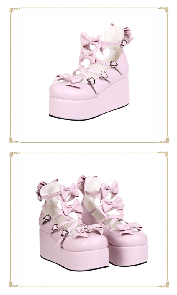 受注生産 大きいサイズ ロリータ靴 厚底 メイド靴 全3色 パンプス かわいい お嬢様 女の子 リボン付き 合皮 PU コスチューム 演奏会 文化祭 イベント 舞台 22.0～25.0/25.5/26